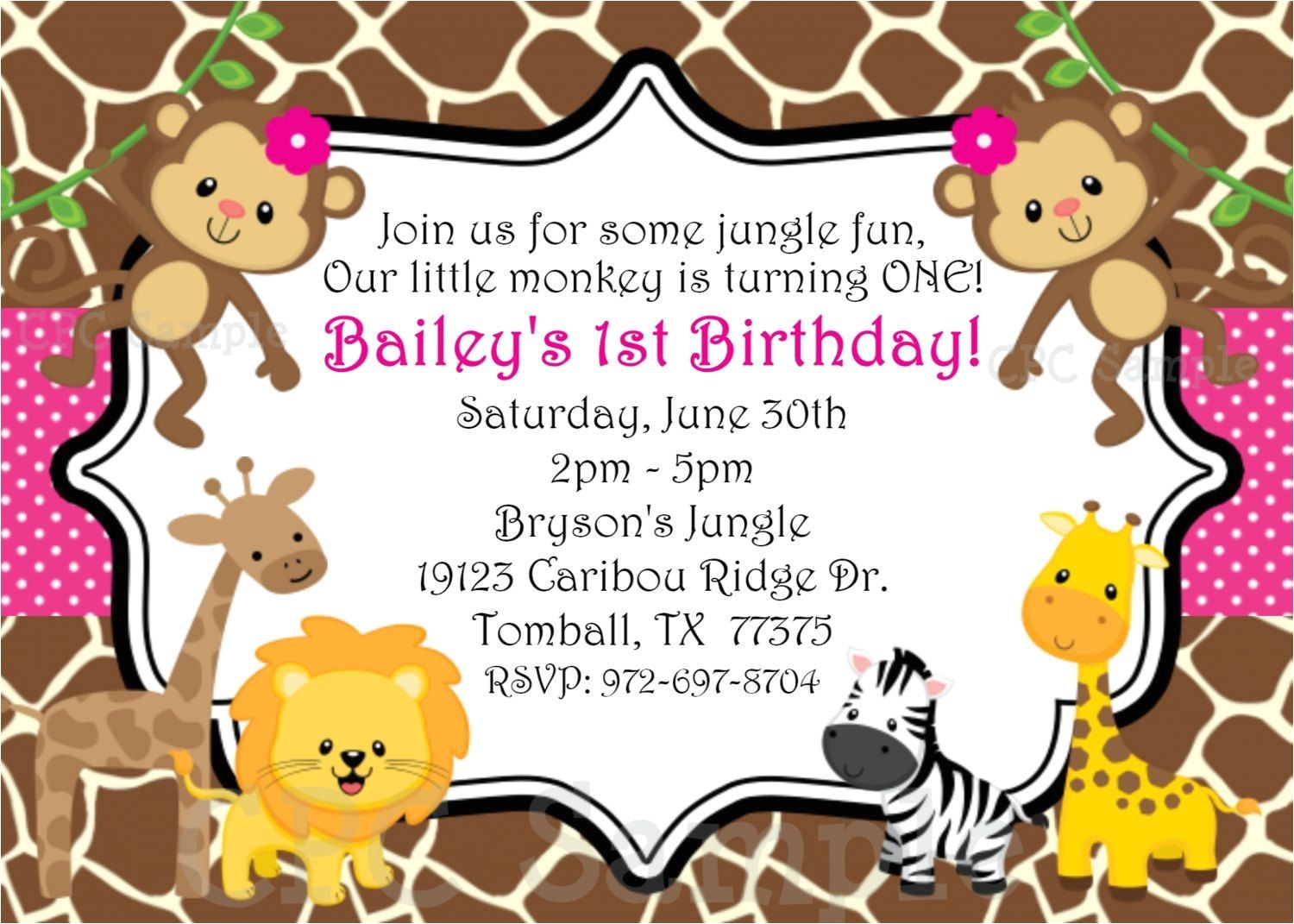 Jungle theme Birthday Invitations Free Printable Safari themed First Birthday Invitation Wording Birthday