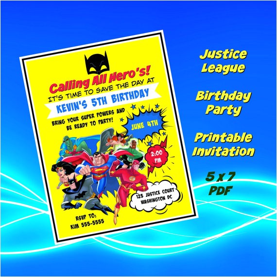 Justice League Birthday Invitations Printable Justice League Birthday Invitation File Printable Do