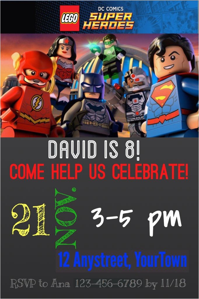 Justice League Birthday Invitations Printable Lego Dc Justice League Birthday Invitation Sample