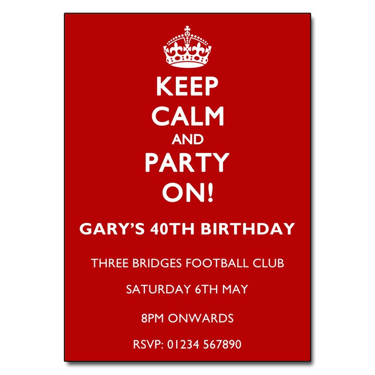 Keep Calm and Party On Invitations Red and White Keep Calm and Party On Invitation