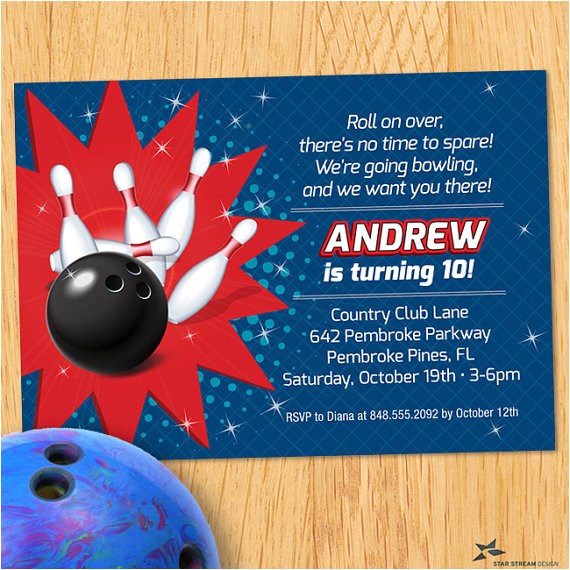 Kids Bowling Birthday Party Invitations Kids Red and Blue Bowling Birthday Party Invitation