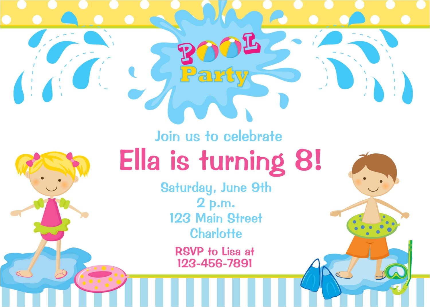 Kids Swimming Party Invitations Kids Pool Party Invitations