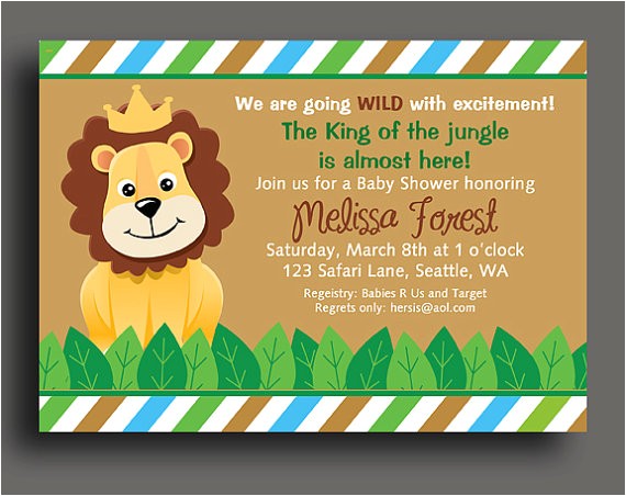 King Of the Jungle Baby Shower Invitations King Of the Jungle Lion Invitation Printable or Printed