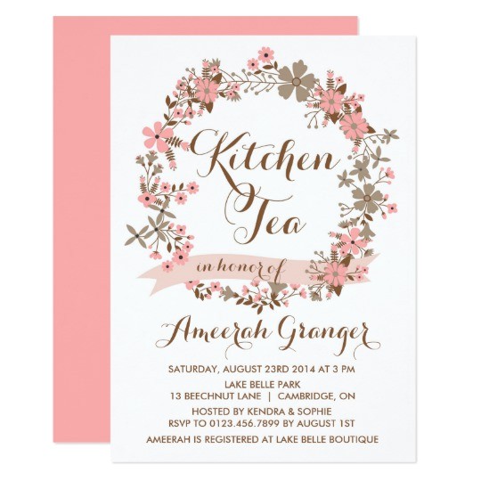 Kitchen Tea Party Invitation Ideas Pink Floral Wreath Kitchen Tea Party Invitation Zazzle