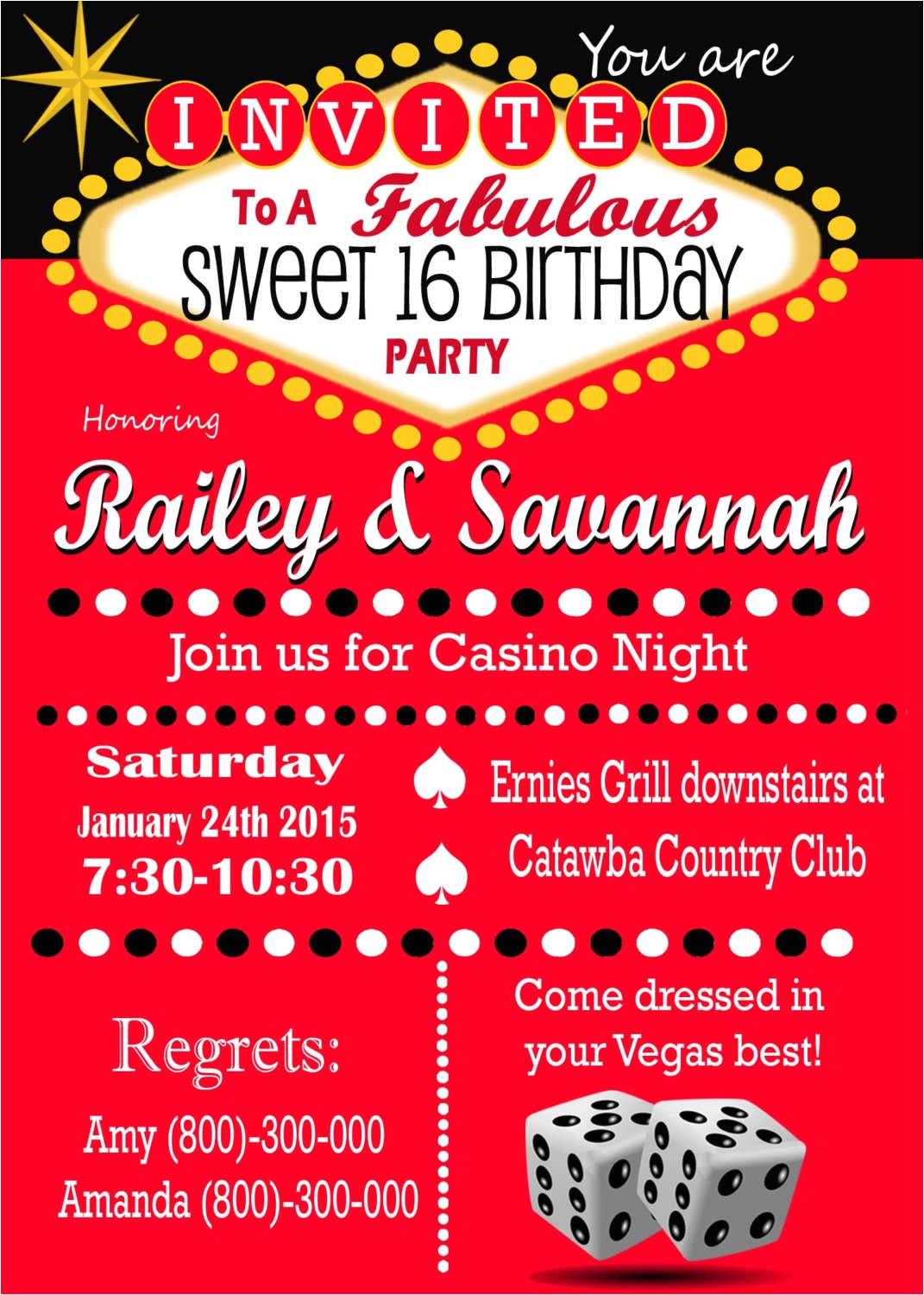 Las Vegas themed Birthday Invitations Casino theme Party Las Vegas Sweet 16 Party Invitation Retro