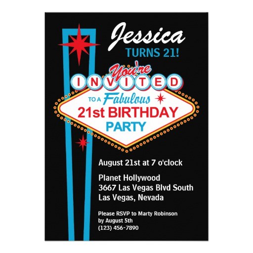 Las Vegas themed Birthday Invitations Las Vegas 21st Birthday Party Invitation 5" X 7