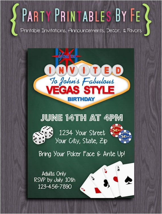 Las Vegas themed Birthday Invitations Printable Birthday Party Invitation Las Vegas Birthday
