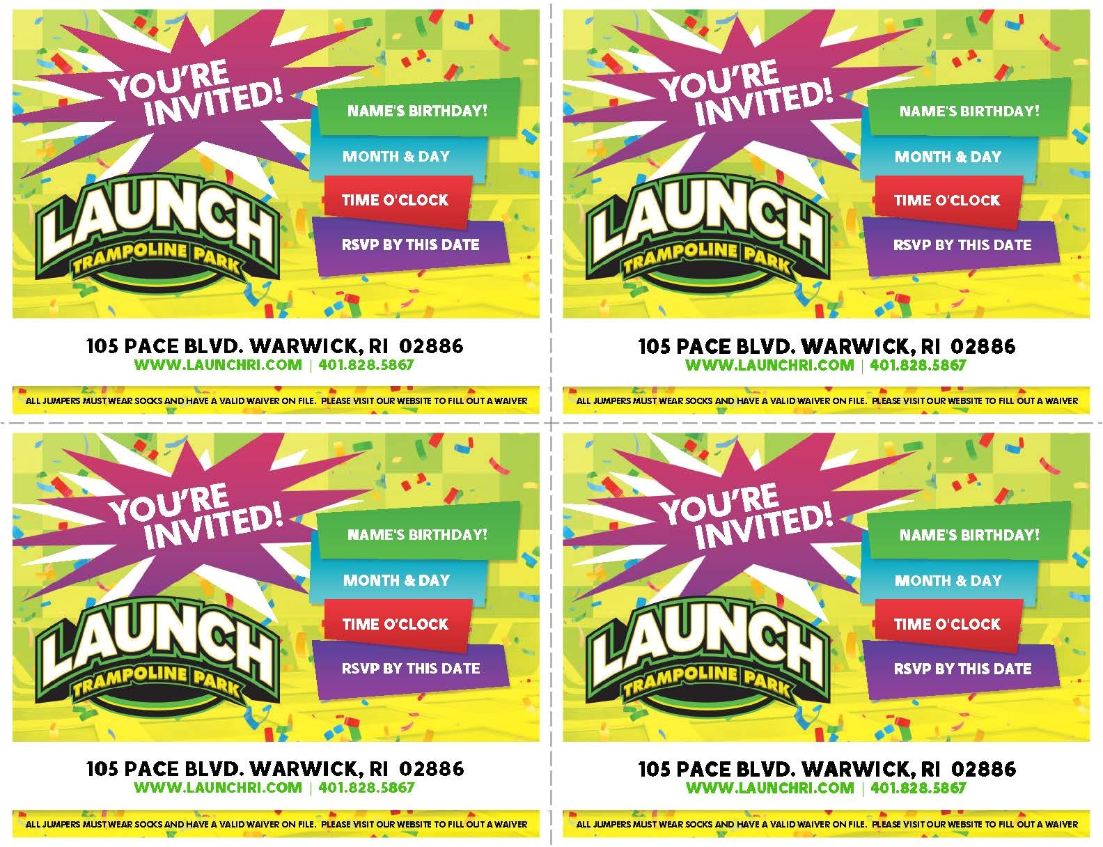 Launch Trampoline Park Birthday Invitations Invites