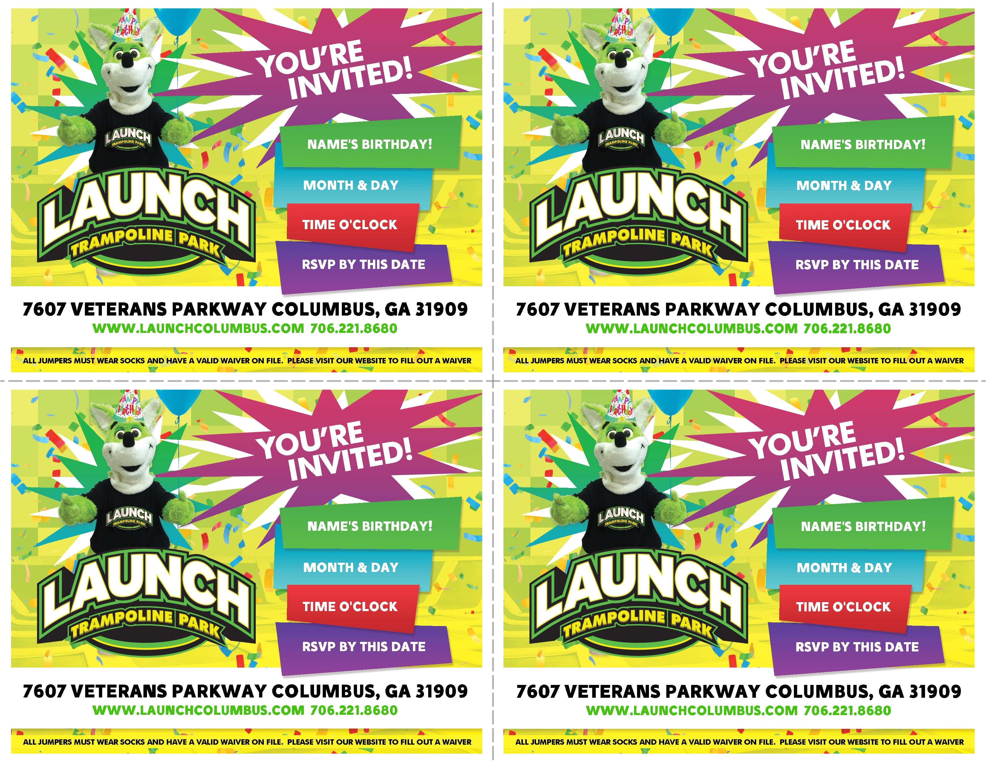 Launch Trampoline Park Birthday Invitations Printable Invites
