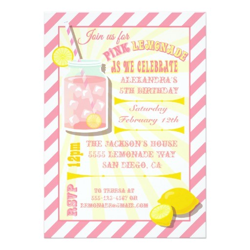 Lemonade Birthday Party Invitations Pink Lemonade Birthday Party Invitations
