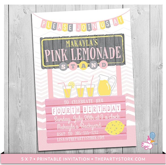 Lemonade Stand Birthday Party Invitations Lemonade Invitation Lemonade Stand Birthday Pink