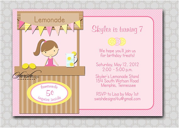 Lemonade Stand Birthday Party Invitations Lemonade Stand Birthday Invitation Lemon Pink Lemonade
