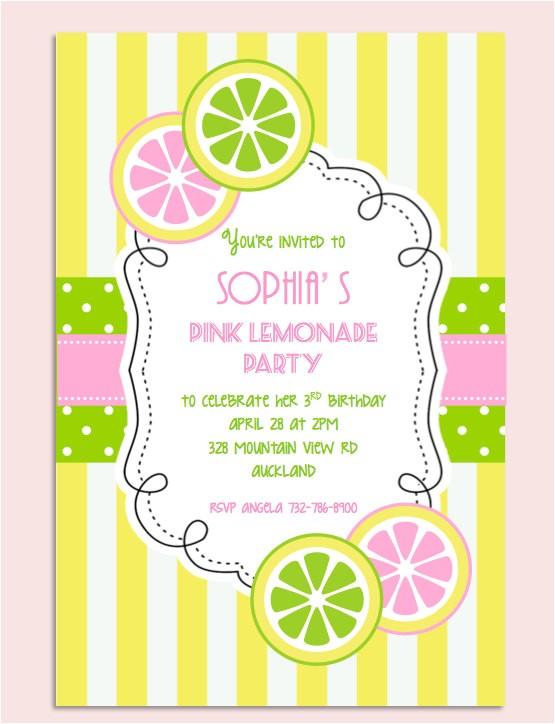 Lemonade Stand Birthday Party Invitations Pink Lemonade Birthday Party Invitation Personalized Diy