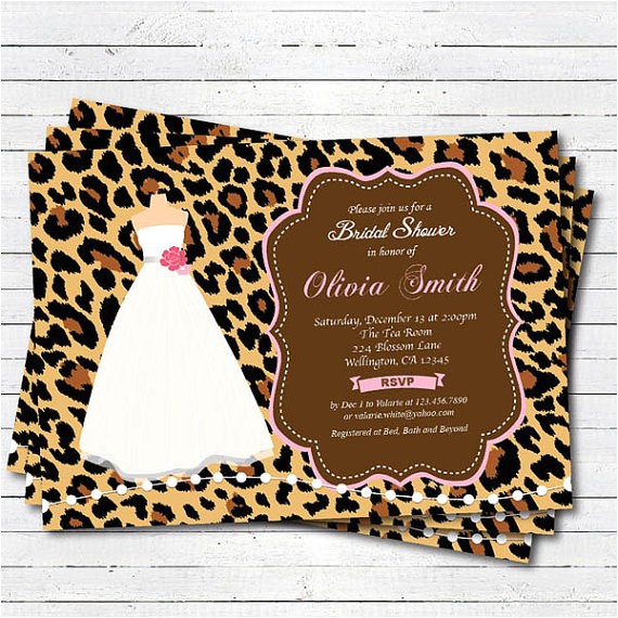 Leopard Bridal Shower Invitations Leopard Bridal Shower Invitation Pink Wedding Gown Dress
