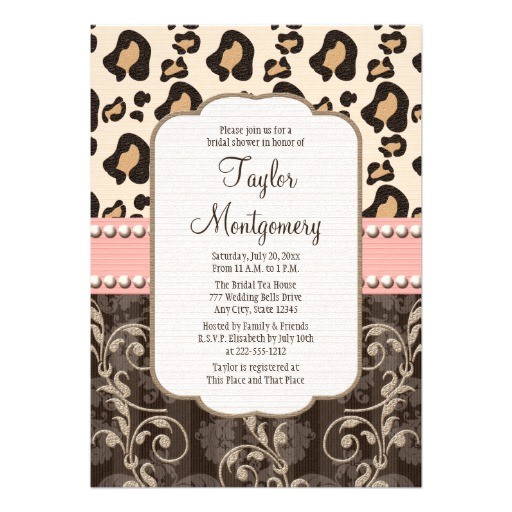 Leopard Bridal Shower Invitations Pink Pearl Leopard Print Bridal Shower Invitations 5" X 7