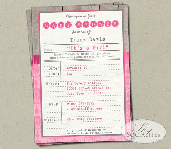 Library Card Baby Shower Invitation Template Girls Library Baby Shower Invitation Vintage Library Card