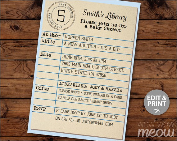 Library Card Baby Shower Invitation Template Library Card Blue Baby Shower Invitation It S A Boy Book