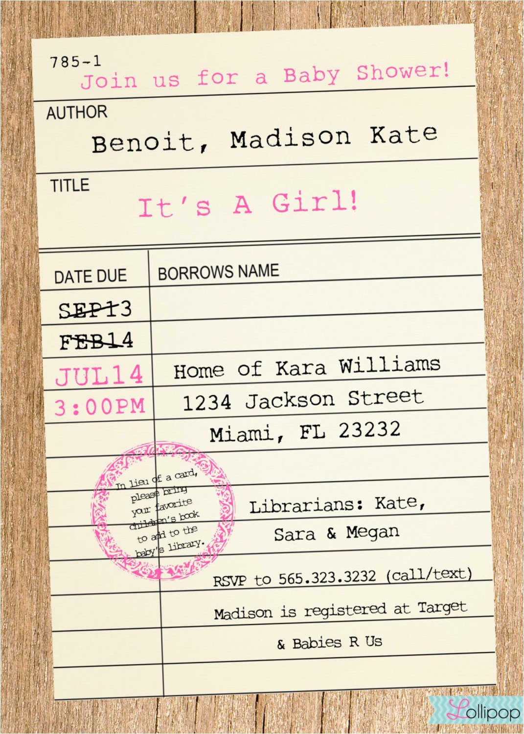 Library Card Baby Shower Invitation Template Library Card Styled Baby Shower Printable by Lollipopink