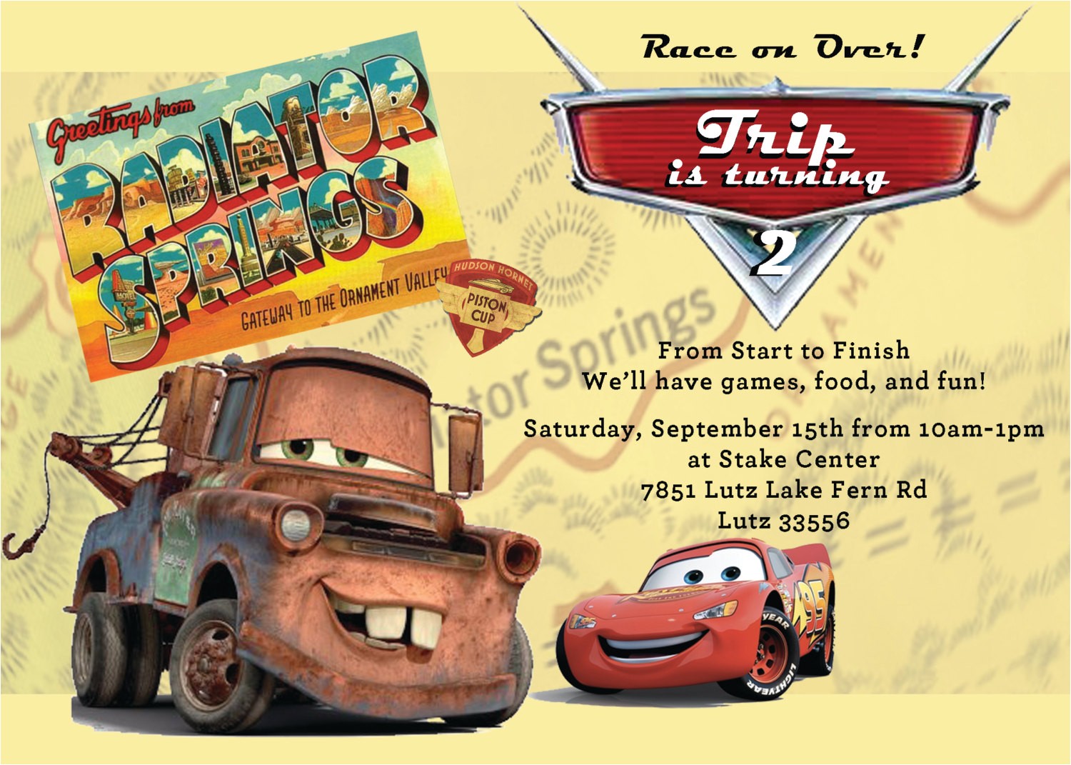 Lightning Mcqueen and Mater Birthday Invitations Cars Party Invitation Mater and Mcqueen