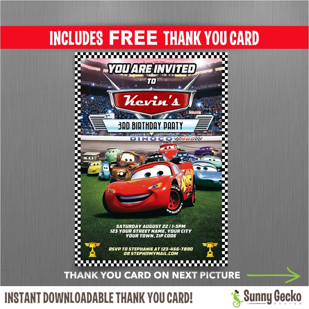 Lightning Mcqueen Birthday Party Invitations Free Disney Cars Lightning Mcqueen Birthday Invitation with Free