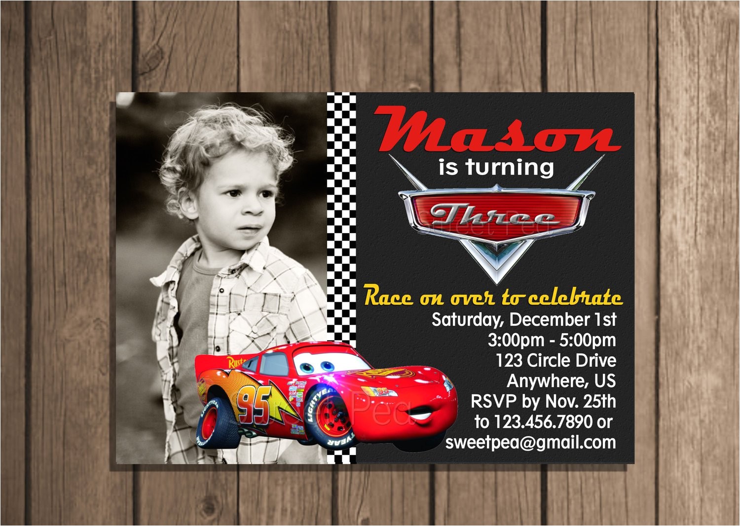 Lightning Mcqueen Birthday Party Invitations Lightning Mcqueen Invitation Card