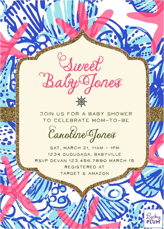 Lilly Pulitzer Birthday Invitations Lilly Pulitzer Inspired Baby Shower Invitation Nautical