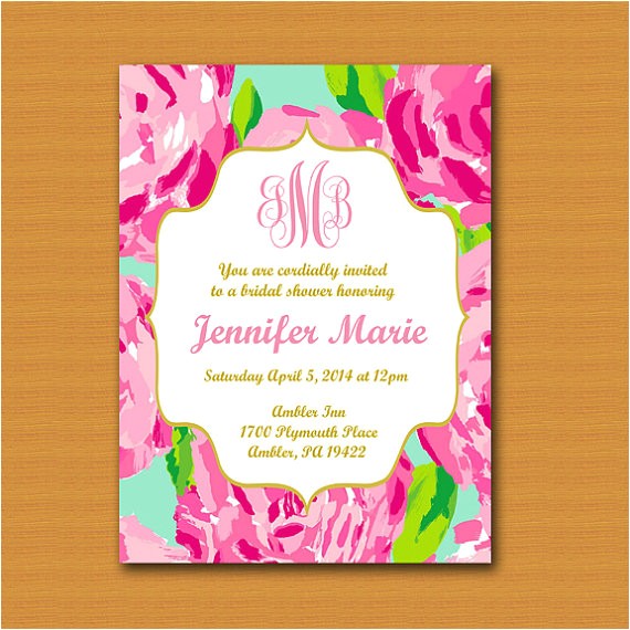 Lilly Pulitzer Birthday Invitations Lilly Pulitzer Inspired Invitation Monogrammed