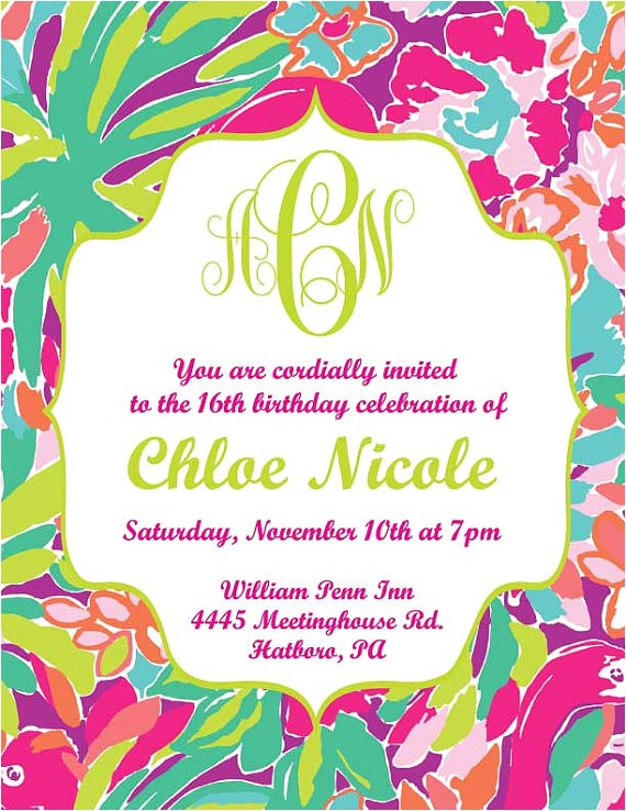 Lilly Pulitzer Birthday Invitations Lilly Pulitzer Inspired Invitation Printable Digital
