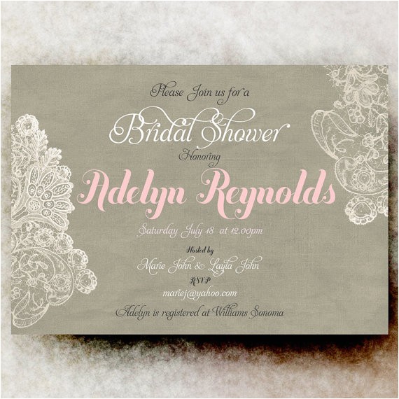 Linen Bridal Shower Invitations Lace Bridal Shower Invitation Linen Bridal Shower Rustic