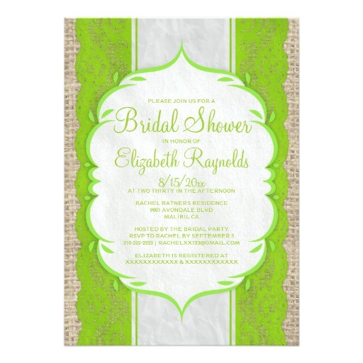 Linen Bridal Shower Invitations Lime Green Linen Burlap Lace Bridal Shower Invites