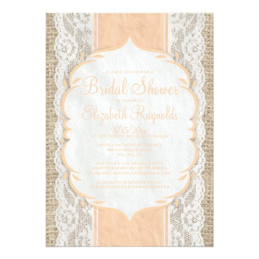 Linen Bridal Shower Invitations Peach Linen Burlap Lace Bridal Shower Invitations