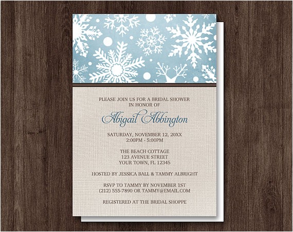 Linen Bridal Shower Invitations Rustic Winter Linen Bridal Shower Invitations Printed or