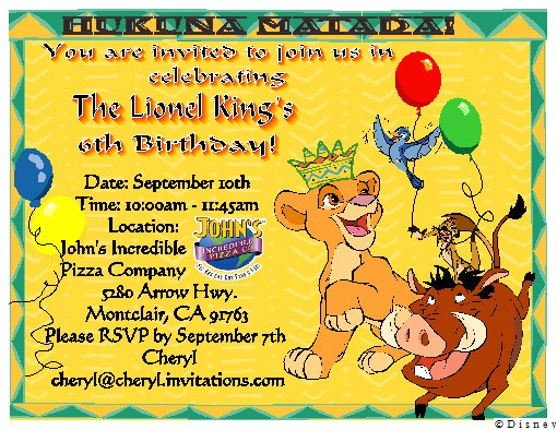 Lion King Birthday Party Invitations Lion King Birthday Party Invitations
