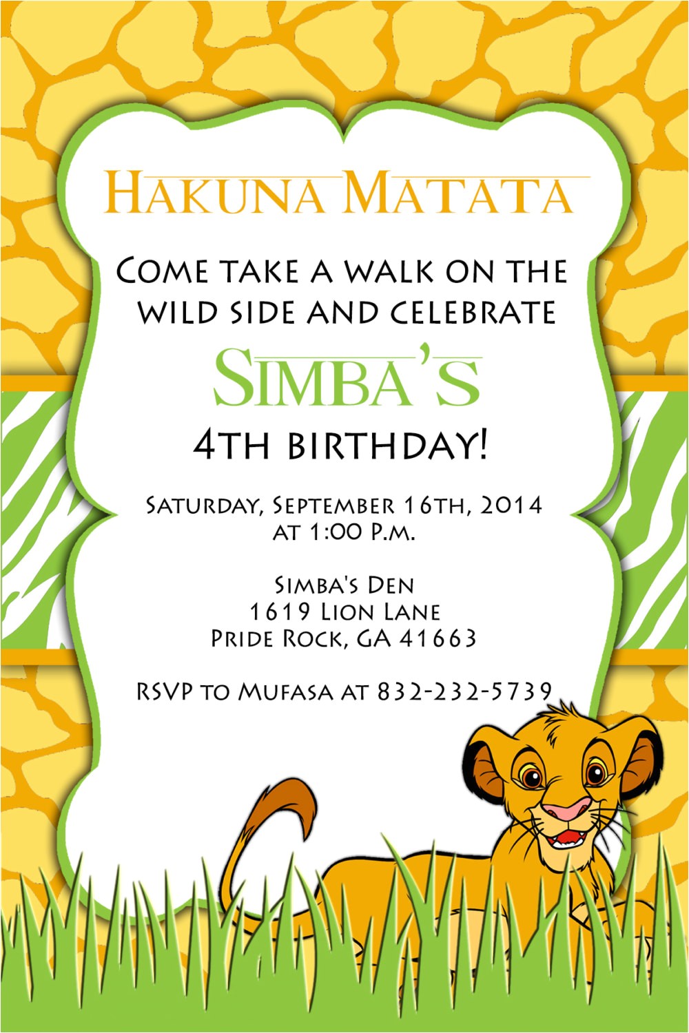 Lion King Birthday Party Invitations Print Your Own Lion King Birthday Invitation Simba by