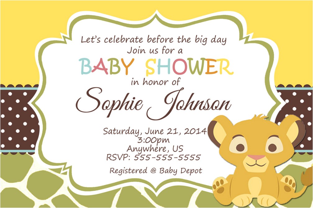 Lion King themed Baby Shower Invitations Lion King Baby Shower Invitation Wording