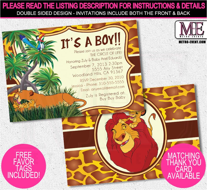 Lion King themed Baby Shower Invitations Lion King Baby Shower Invitations