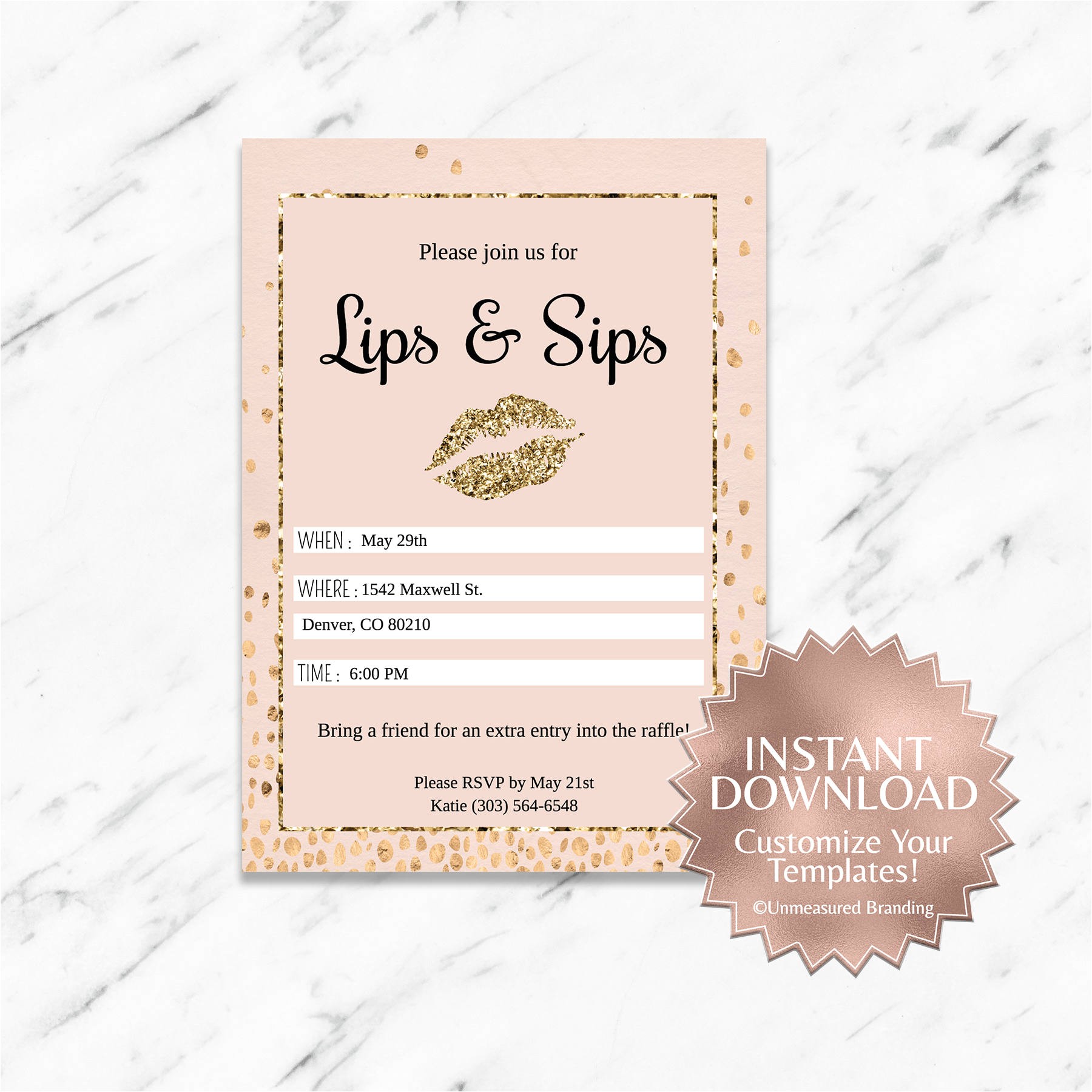 Lipsense Party Invite Wording Gold Glitter Blush Pink Lipsense and Makeup Invitation