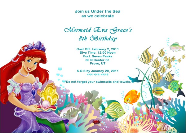 Little Mermaid Birthday Invitation Template 40th Birthday Ideas Free Little Mermaid Birthday