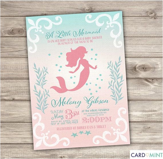 Little Mermaid Bridal Shower Invitations Printable Mermaid Baby Shower Invitations Shabby Chic