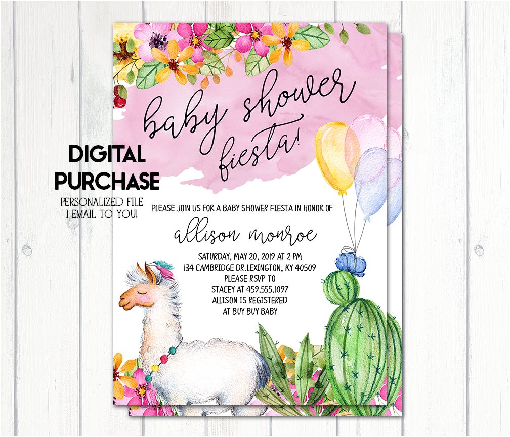 Llama Baby Shower Invitations Fiesta Baby Shower Invitation Llama Baby Shower Invitation