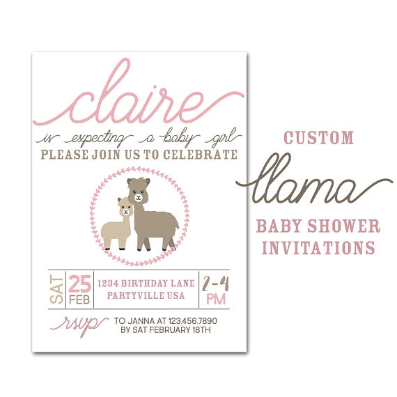 Llama Baby Shower Invitations Llama Baby Shower Invitation Custom Party Invite Baby Boy