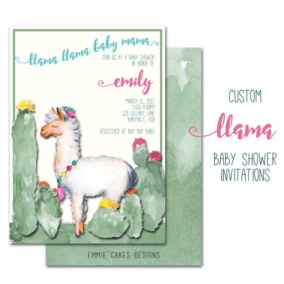 Llama Baby Shower Invitations Llama Baby Shower Invitation Custom Party Invite Baby