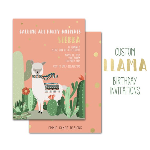 Llama Baby Shower Invitations Llama Birthday Party Invitation Custom Animal Birthday