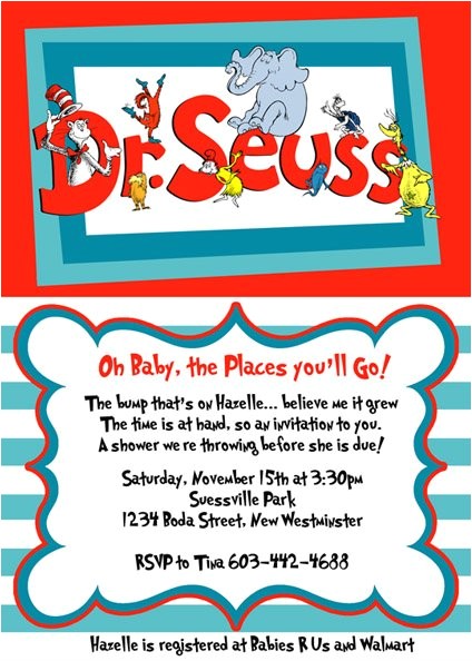 Lorax Baby Shower Invitations Dr Seuss All Characters Hortons Cat In Hat Lorax Thing 1