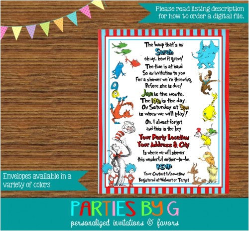 Lorax Baby Shower Invitations Dr Seuss Cat Hat Lorax Baby Shower Party Invitations