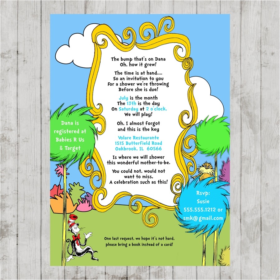 Lorax Baby Shower Invitations Dr Seuss Lorax Baby Shower Printable Invitation Design