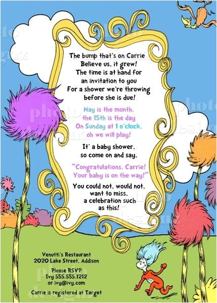 Lorax Baby Shower Invitations Dr Suess the Lorax and Shower Invitations On Pinterest
