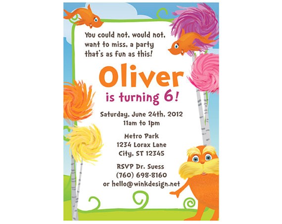 Lorax Baby Shower Invitations the Lorax Custom Party Invitation You Print by