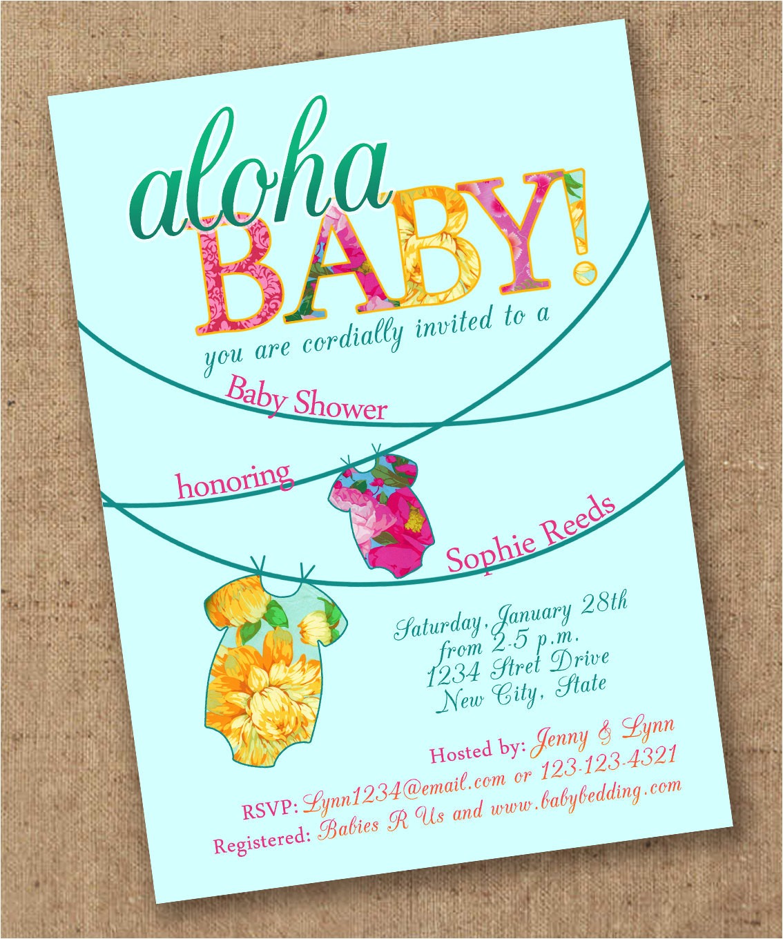 Luau themed Baby Shower Invitations Tropical Esie Luau Baby Shower Invite by Lovesweetpeacards