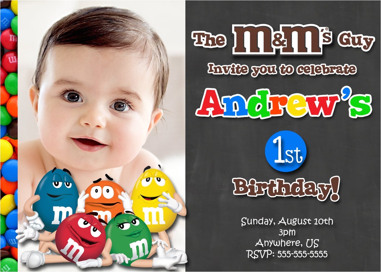 M and M Birthday Invitations Chalkboard M&m S Chocolate Birthday Invitations